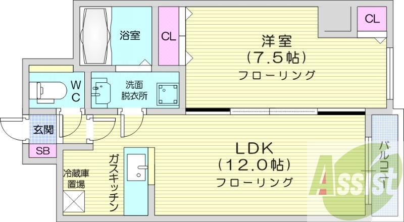 1LDK、宅配ボックス、灯油暖房、クローゼット