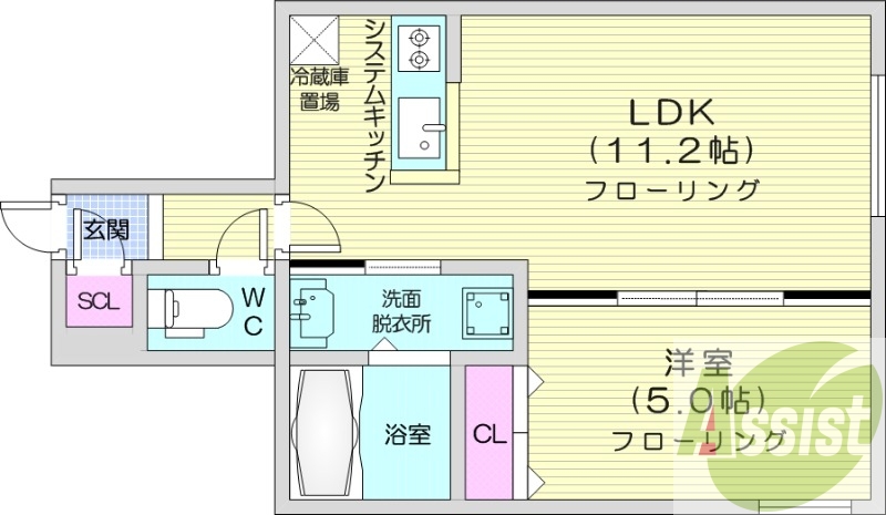 1LDK、エアコン、都市ガス、オートロック