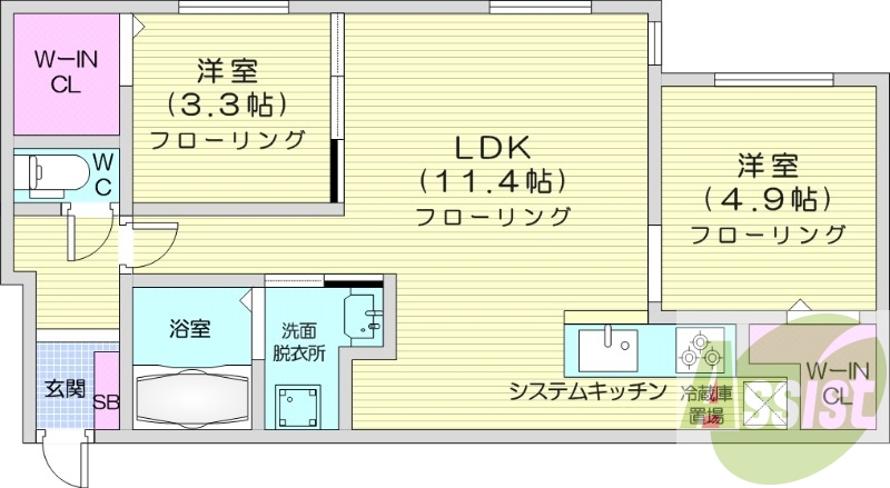 2ＬＤＫ、エアコン、都市ガス、システムキッチン