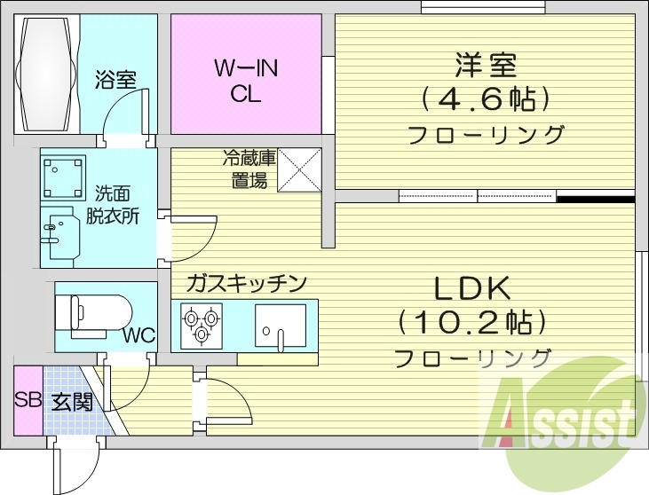 1LDK、システムキッチン、エアコン、独立洗面台