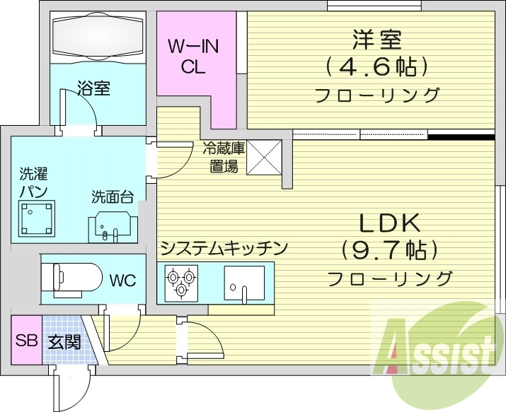 1LDK、システムキッチン、エアコン、独立洗面台