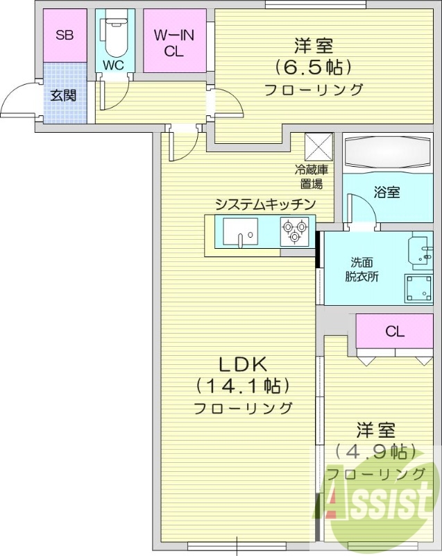 2LDK、エアコン、ペット可、システムキッチン