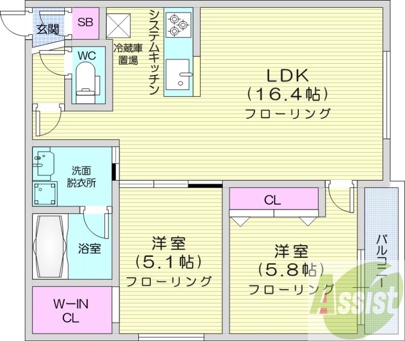 2LDK、エアコン、ペット可、システムキッチン
