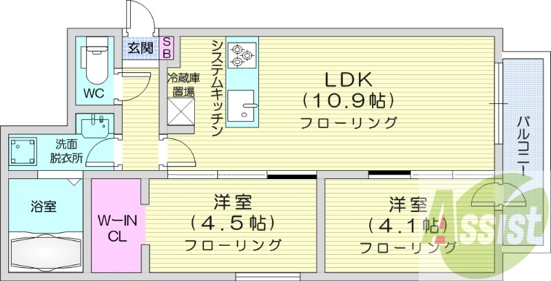 2LDK、エアコン、都市ガス、ウォークインクローゼット