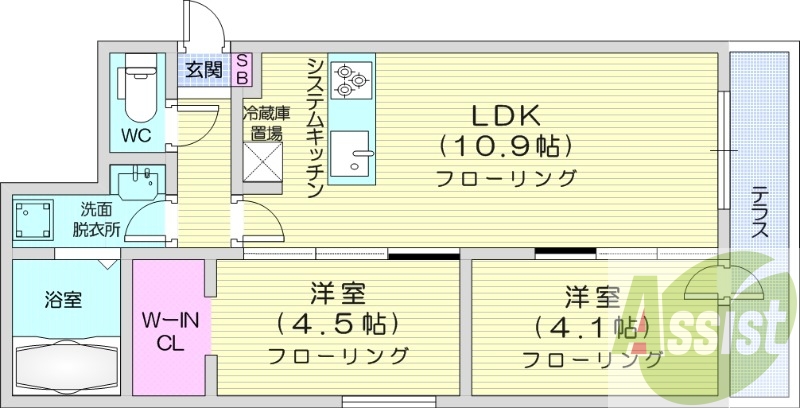 2LDK、エアコン、都市ガス、ウォークインクローゼット