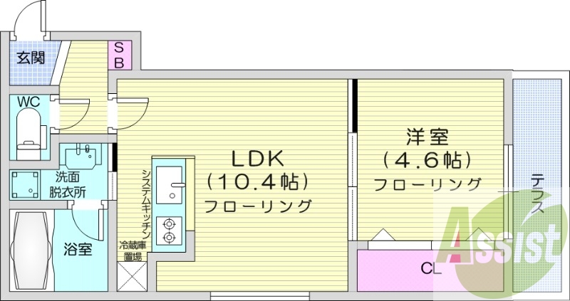 1LDK、エアコン、都市ガス、ウォークインクローゼット