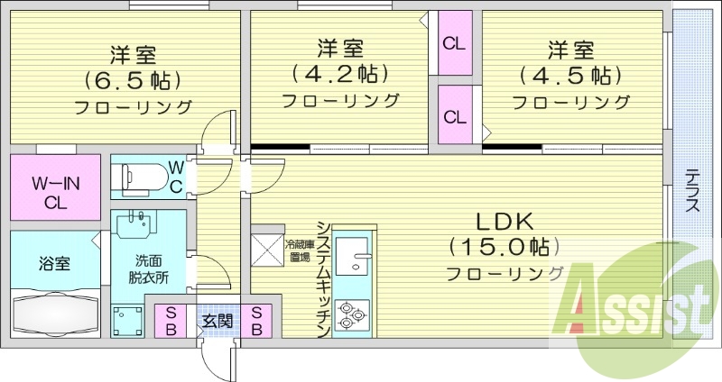 3LDK、エアコン、都市ガス、ウォークインクローゼット
