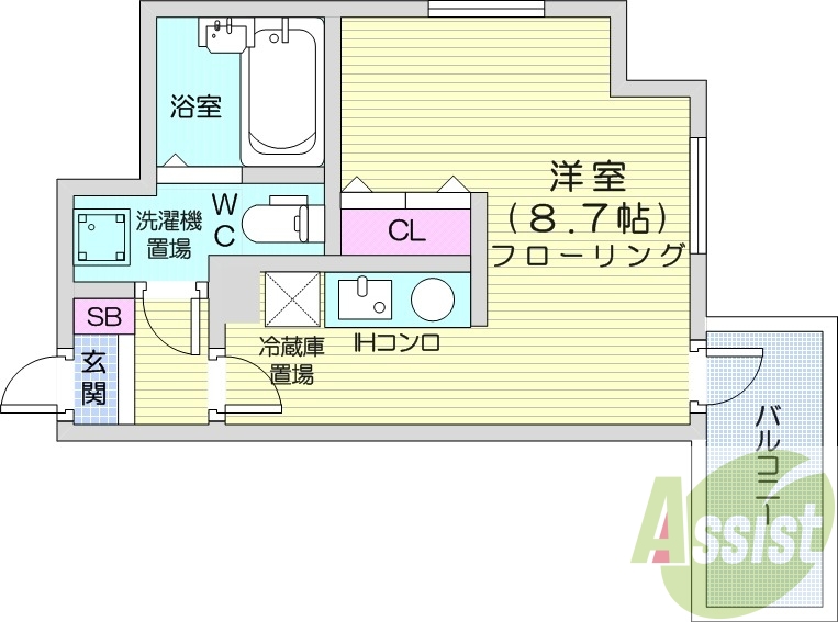 1R、オートロック、角部屋、ネット使用料無料