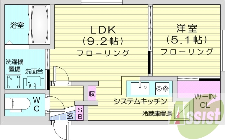 1LDK、都市ガス、エアコン、ガス暖房、オートロック