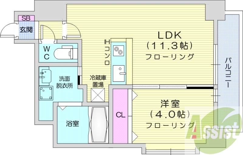 1LDK、角部屋、オートロック、ネット無料