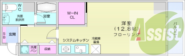 1K、エアコン、シャワートイレ、洗面化粧台