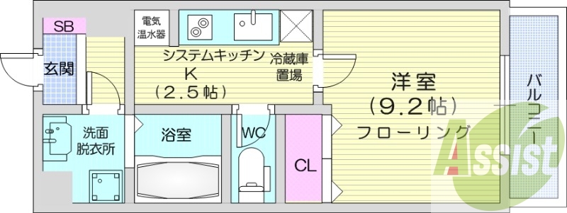 1K、オートロック、オール電化、角部屋、独立洗面所