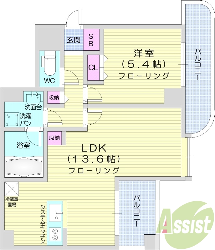 1LDK、エアコン、灯油暖房、バルコニー