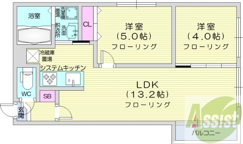 2LDK、エアコン、ネット無料、独立洗面台、灯油暖房