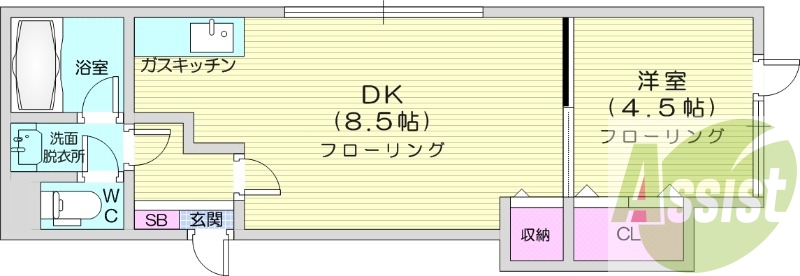 1DK、浴室乾燥機、ネット無料、シャワートイレ
