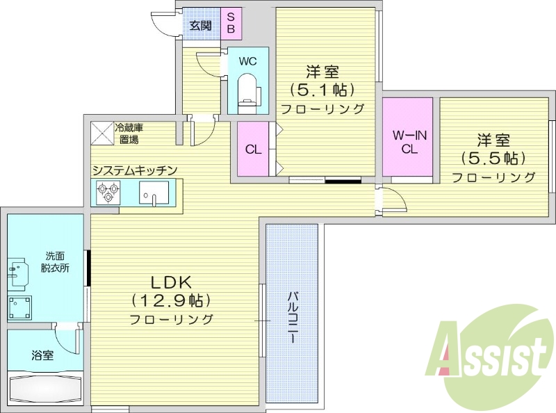 2LDK、エアコン、ペット可、システムキッチン