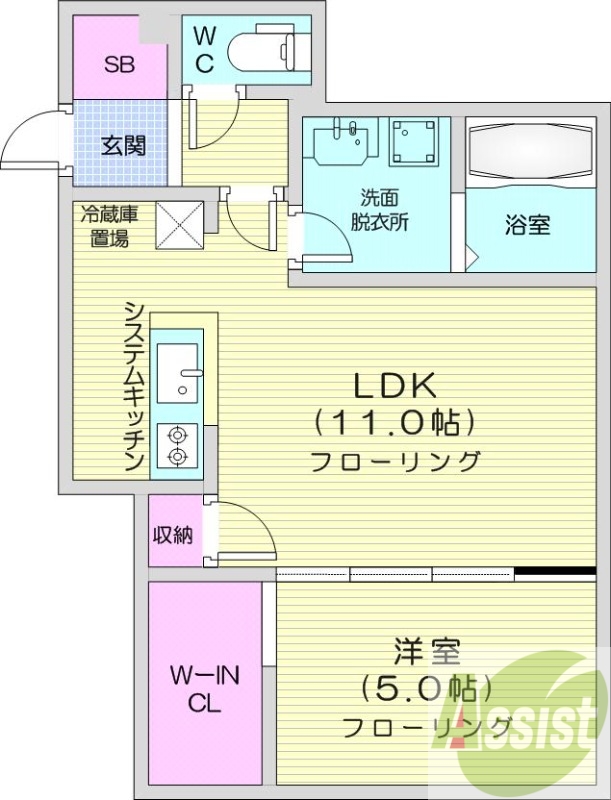 1LDK、エアコン、ペット可、システムキッチン