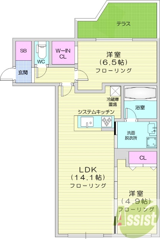 2LDK、エアコン、ペット可、システムキッチン