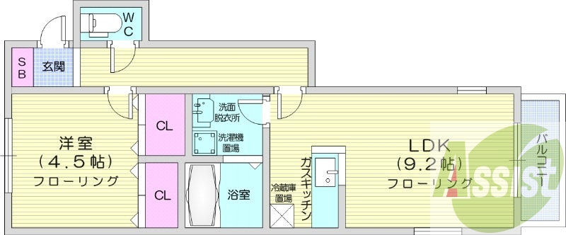 1LDK、オートロック、都市ガス、光ファイバー