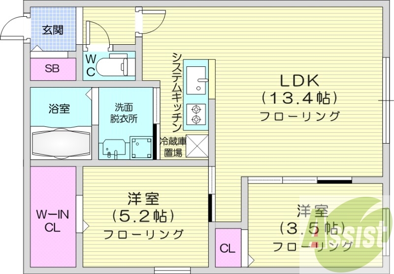 2LDK、エアコン、ペット可、システムキッチン