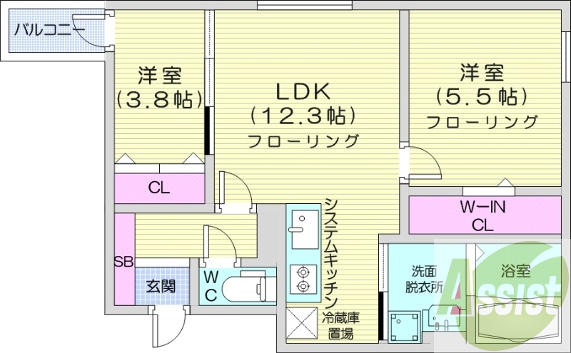 2LDK、エアコン、ペット可、システムキッチン