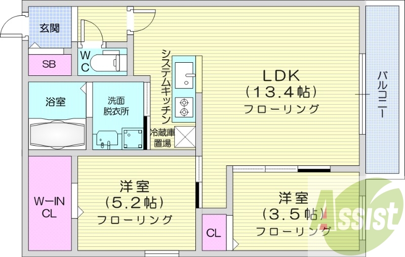 2LDK、エアコン、ペット可、システムキッチン