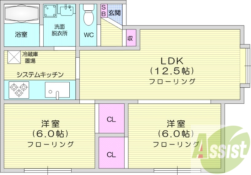 2LDK、エアコン、独立洗面台、インターネット無料