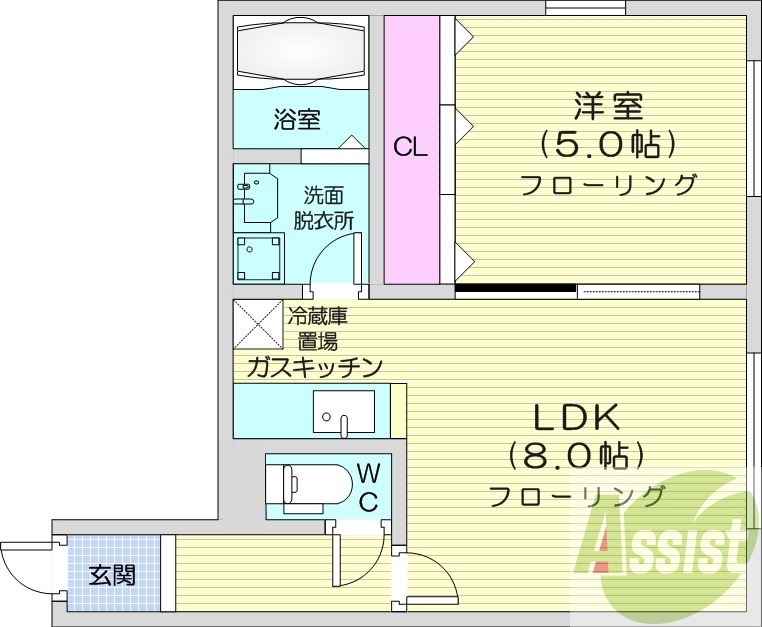 1LDK、オートロック、灯油FF暖房、独立洗面台