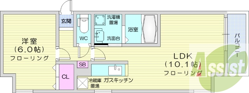 1LDK、バストイレ別、オートロック、エアコン