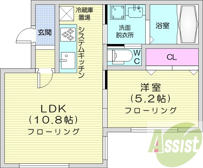 1LDK、ウォークインクローゼット、モニターホン