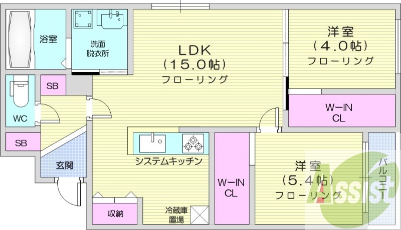 2ＬＤＫ、エアコン、都市ガス、システムキッチン