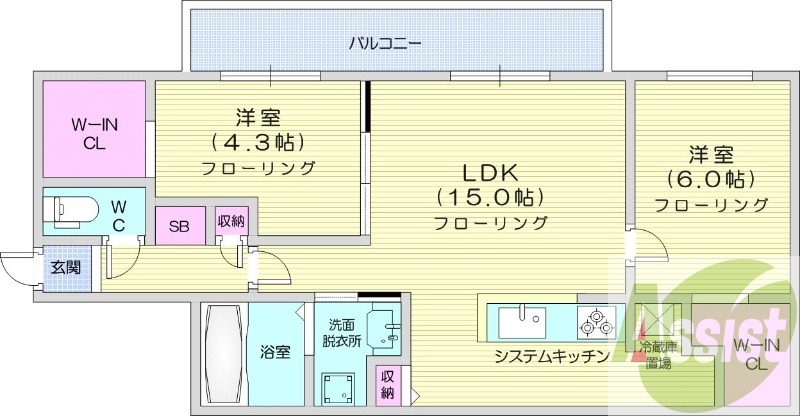 2ＬＤＫ、エアコン、都市ガス、システムキッチン