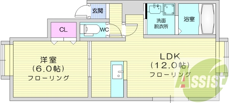 1ＬＤＫ、対面キッチン、灯油暖房、角部屋