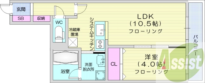 1LDK、エアコン、都市ガス、ペット飼育可能