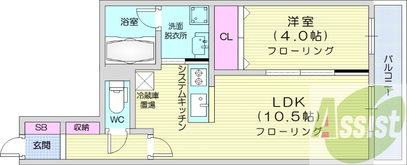 1LDK、エアコン、都市ガス、ペット飼育可能