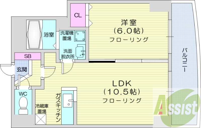 1LDK、洗面脱衣所、クローゼット、オートロック