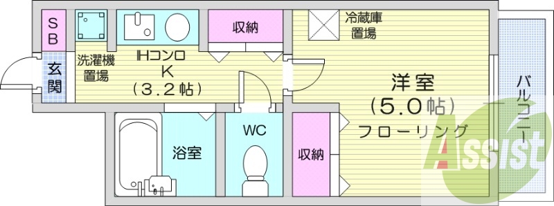 1K、エアコン、都市ガス、ネット無料、IHコンロ