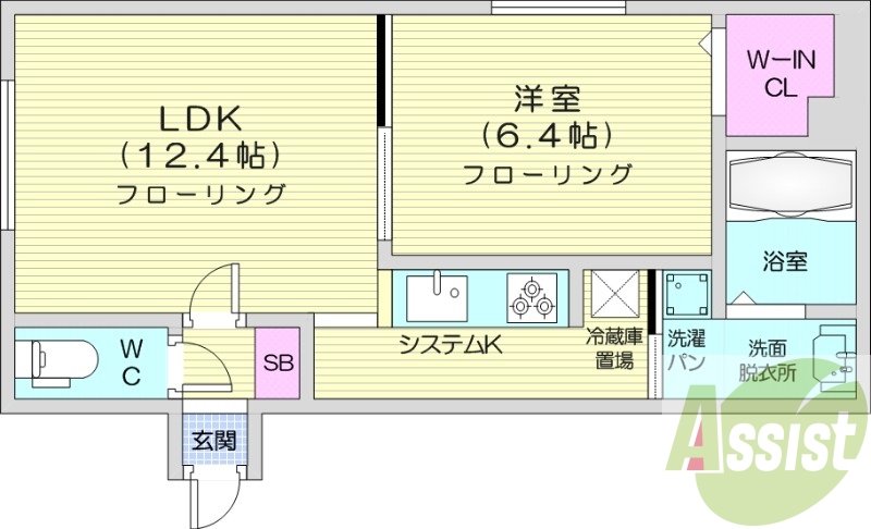 1LDK、エアコン、灯油暖房、シャワートイレ