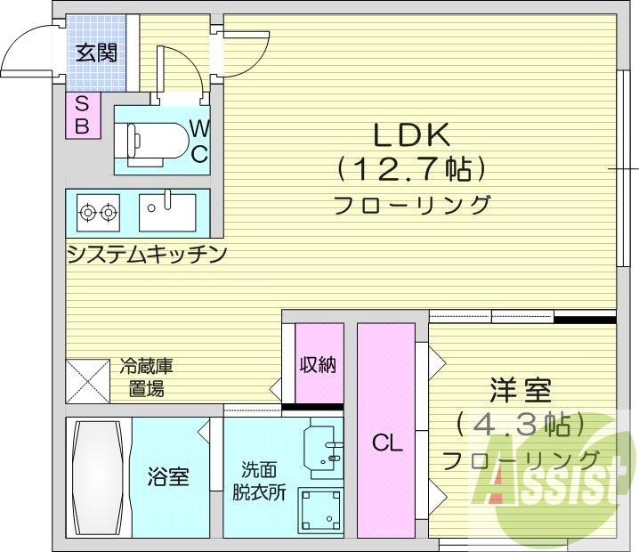 1LDK、エアコン、システムキッチン、ネット無料