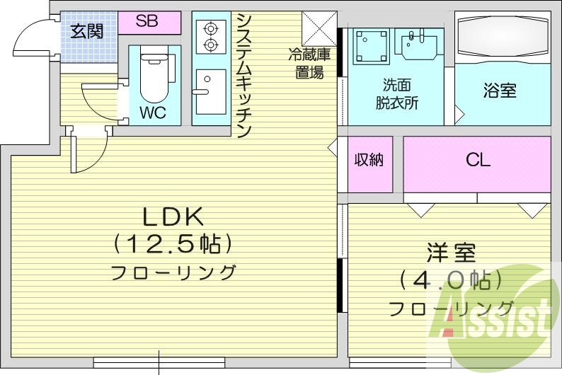 1LDK、エアコン、システムキッチン、ネット無料