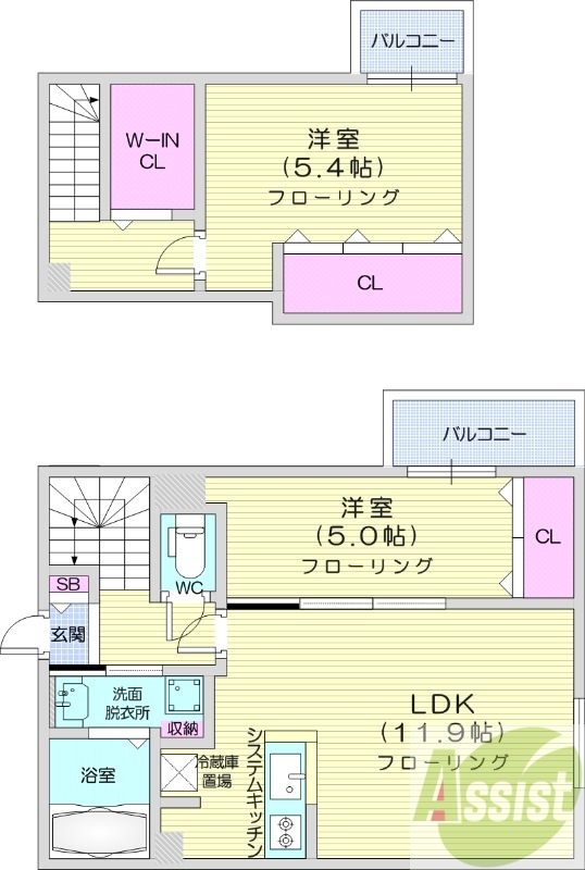 2LDK、エアコン、都市ガス、ペット飼育可能