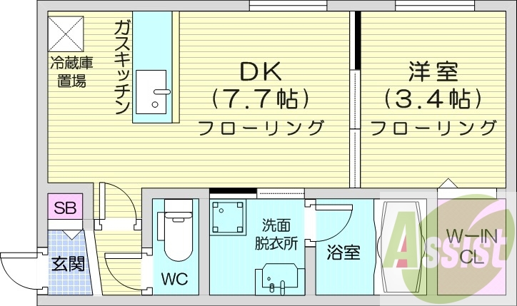 1LDK、エアコン、オートロック、独立洗面台