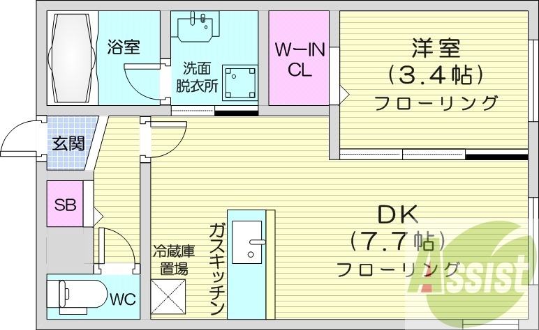 1LDK、エアコン、オートロック、独立洗面台