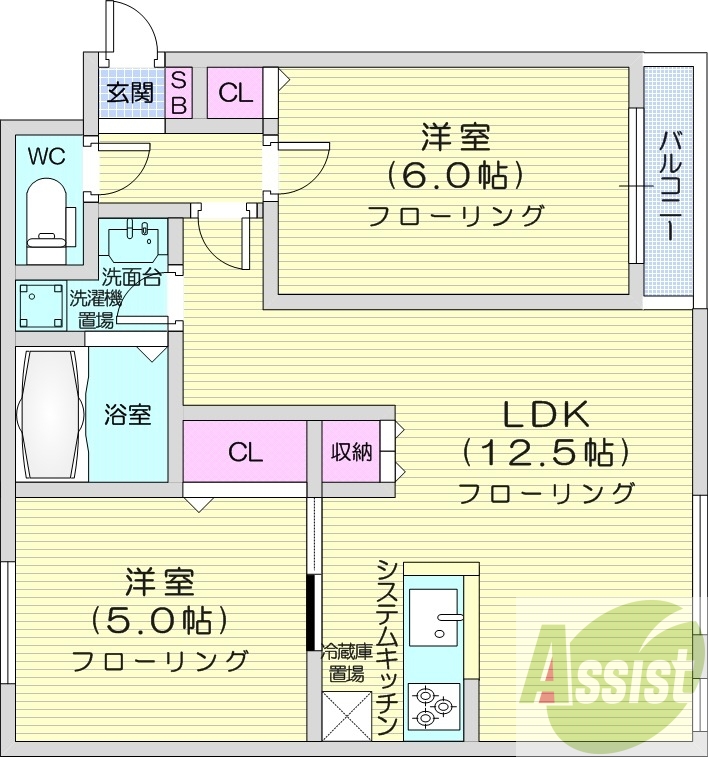 2LDK、都市ガス、角部屋、バルコニー、宅配ボックス