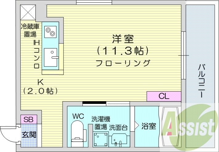 1K、角部屋、収納、ペット可、バルコニー