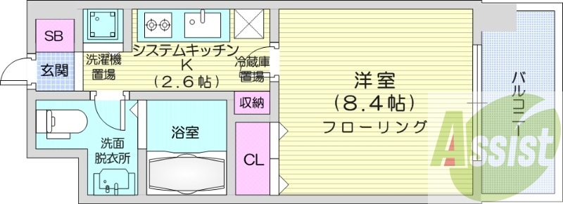 1K、クローゼット、床暖房、浴室乾燥機、ウォシュレット