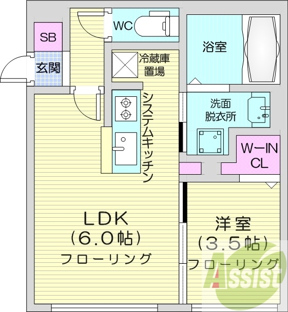 1LDK、エアコン、都市ガス、ネット無料