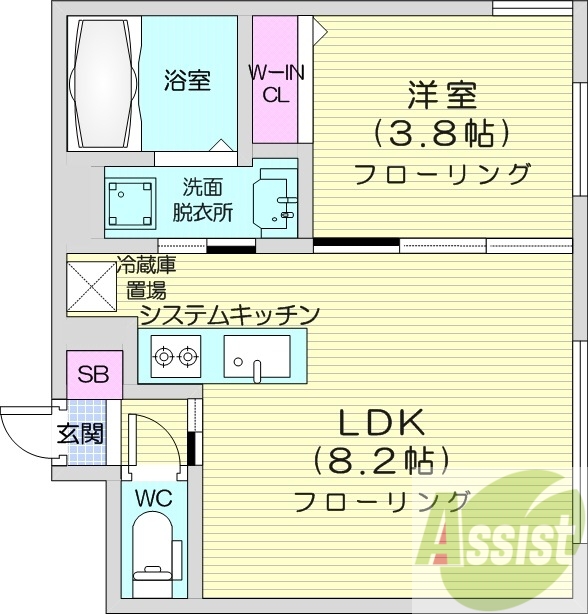1LDK、エアコン、都市ガス、ネット無料