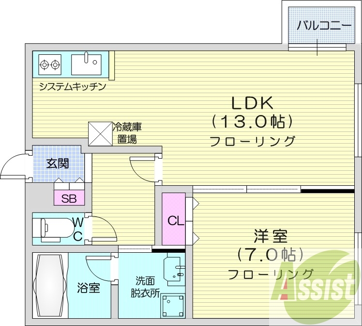 1LDK、エアコン、システムキッチン、独立洗面台、ネット無料