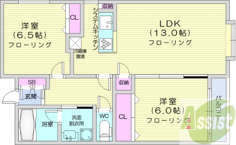2LDK、エアコン、システムキッチン、独立洗面台、ネット無料